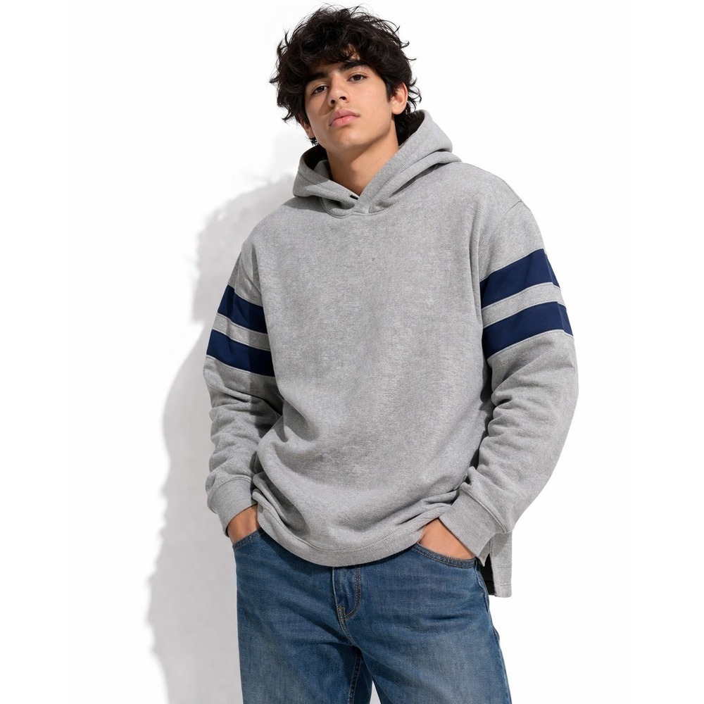 GAP Sweatshirt Pullover Hoodie Grey with Navy Blue Stripe Size‎ L